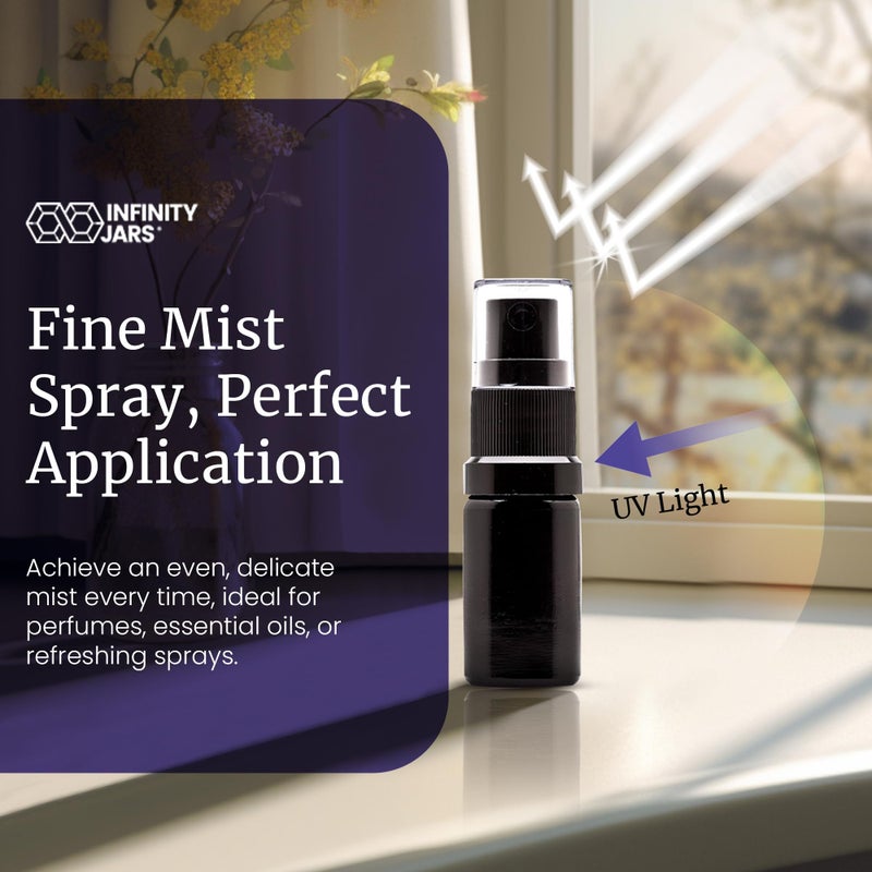Infinity Jars 100 Ml (3.4 fl oz) Black Ultraviolet Glass Fine Mist Spray Bottle Cleaning Products Refillable Containers Homemade Perfume Blends Room, Sprays Bath Beauty Hair, Screw Top Bottles - Image 5